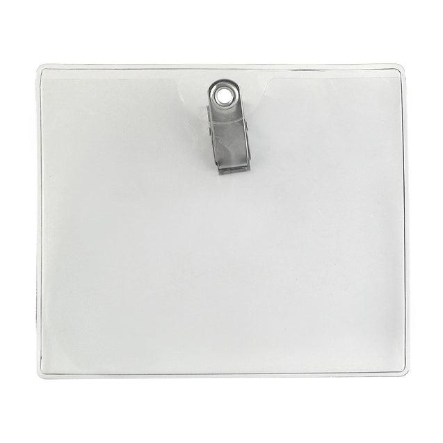 504-BG Vinyl Badge Holder, Clip-On Badge Holder 4.25" x 3.5" (108 mm x 89 mm), Premium Holder with Bulldog Clip, Extra Large Convention Size, Color Clear - 100/pack