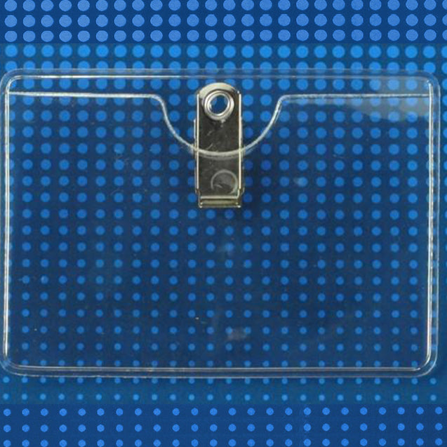 504-GT Vinyl Badge Holder, Clip-On Badge Holder 4" x 2.63" (102 mm x 67 mm), Premium Holder with Bulldog Clip, thickness 0.25 mm front and 0.76 mm back, Color Clear - 100/pack