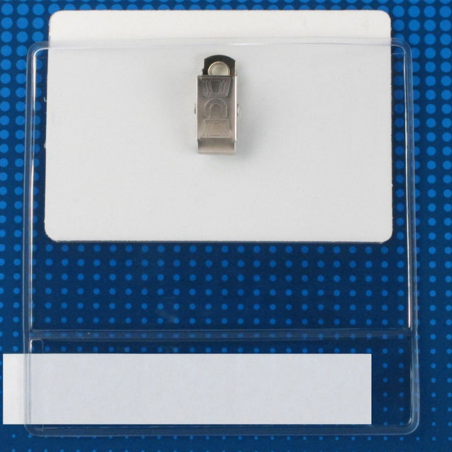 504-JL Vinyl Badge Holder, Clip-On Badge Holder 4.00" x 3.00" (102 mm x 76 mm); 4.00" x 0.75" (102 mm x 19 mm), Heavy-Duty Display Holder with Bulldog Clip, Unique badge/display combination, Color Clear - 100/pack