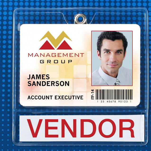504-JL Vinyl Badge Holder, Clip-On Badge Holder 4.00" x 3.00" (102 mm x 76 mm); 4.00" x 0.75" (102 mm x 19 mm), Heavy-Duty Display Holder with Bulldog Clip, Unique badge/display combination, Color Clear - 100/pack