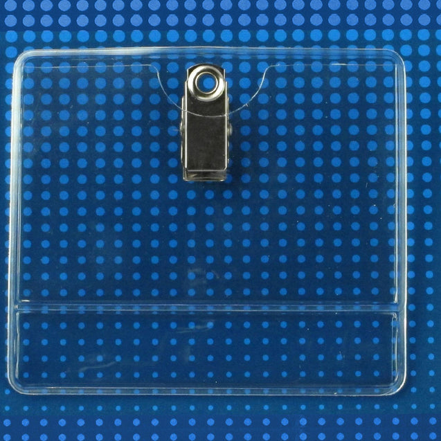 504-T1L Vinyl Badge Holder, Clip-On Badge Holder Top: 3.45" x 2.25" (88 mm x 57 mm); Bottom: 3.45" x 0.50" (88 mm x 13 mm), Heavy-Duty Display Holder with Bulldog Clip, Unique badge/display combination, Color Clear - 100/pack