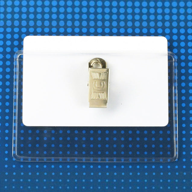 504-T1 Vinyl Badge Holder, Clip-On Badge Holder 3.40" x 2.25" (86 mm x 57 mm), Premium Holder with Bulldog Clip, Standard Credit Card Size, Tear-resistant, Color Clear - 100/pack