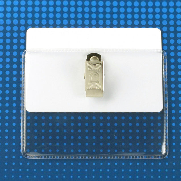 504-T Vinyl Badge Holder, Clip-On Badge Holder 3.25" x 2.40" (83 mm x 61 mm), Premium Holder with Bulldog Clip, Standard Size Holder, Color Clear - 100/pack