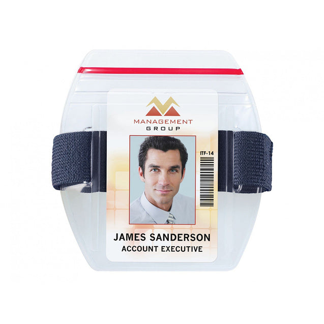 504-ARZB Speciality Badge Holder, Armband Holder Series 2.38" x 3.38" (60 mm x 86 mm), Arm Band Badge Holder with Strap - Zipper Closure, Heavy-duty 30mil vinyl construction ; with Flexible elastic strap
