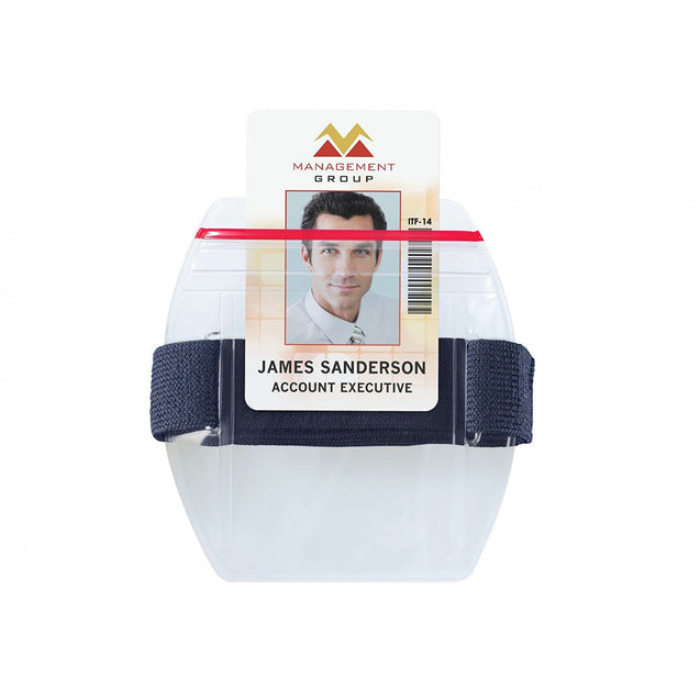 504-ARZB Speciality Badge Holder, Armband Holder Series 2.38" x 3.38" (60 mm x 86 mm), Arm Band Badge Holder with Strap - Zipper Closure, Heavy-duty 30mil vinyl construction ; with Flexible elastic strap