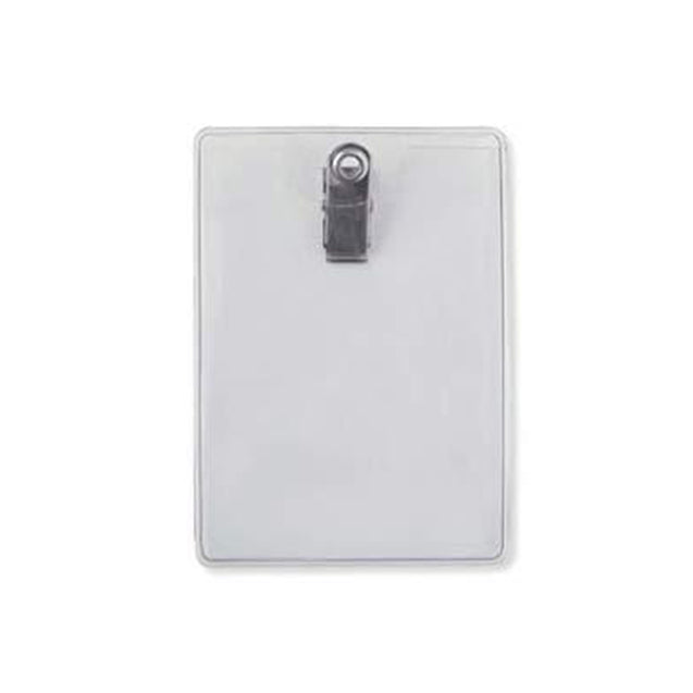 504-F Vinyl Badge Holder, Clip-On Badge Holder 2.75" x 3.87: (70 mm x 98 mm), Premium Holder with Bulldog Clip, thickness 0.25 mm front and 0.76 mm back, Color Clear - 100/pack