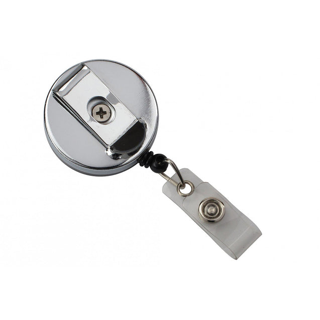 505-HD-CRM Heavy Duty Badge Reel, Belt Clip Style 1 1/2" (38mm), Reel Diameter 1 1/2" (38mm), Cord Length : 24" (588mm), Label size : 1 1/2" (38mm), Nylon Cord ; Clear Vinyl Strap