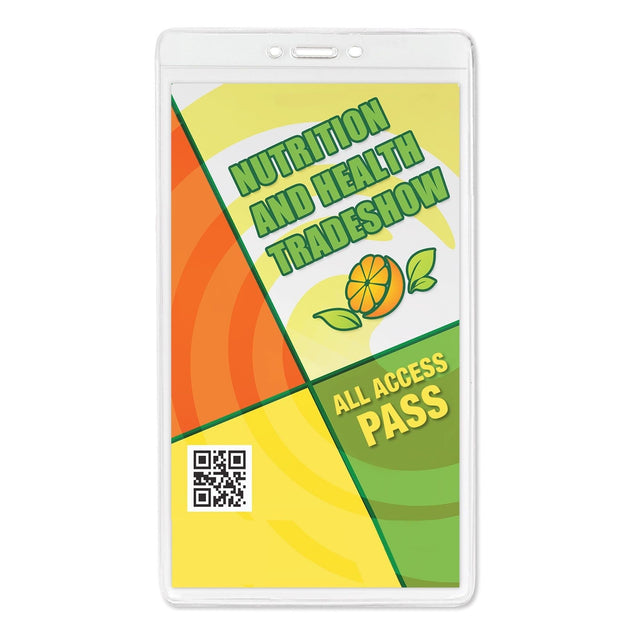 506-4258 Vinyl Badge Holder, Premium Event Badge Holder 4.00" x 7.50" (102 mm x 191 mm), Extra large credential , Tear-resistant material - thick vinyl with reinforced edges, thickness 0.2 mm front and 0.76 mm back- Color Clear - 100/pack