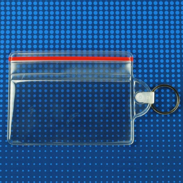 506-ZHKR Vinyl Badge Holder, Resealable Zip Lock Vinyl Holder 3.63" x 2.38" (92 mm x 60 mm), Weather resistant, Red Zip Lock, Heavy-duty 30mil vinyl construction, Color Clear - 50/pack