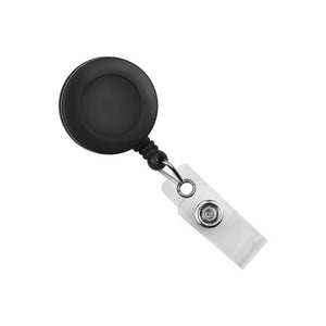 Carabiner Round Retractable Badge Reel with Clear Vinyl Strap (36 Cord) Black