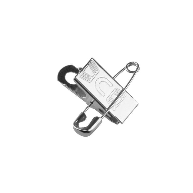 5735-1050 Badge Attachment, Badge Clip 1 1/16” (27mm), Pin/Clip Combo, Embossed U Clip with Overlapping Jaws and Safety Pin, Shank Length 1-3/8" Nickel Plated Steel, - Color NPS - 100/pack