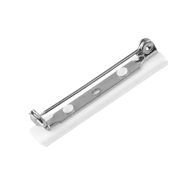 5735-1100 Badge Attachment, Bar Pin 1 1/2" (38mm), Pressure Sensitive NPS Steel Pin, Plastic ABS Base , Pin Size 1 1/2" (38mm), Pad Dimensions 1 5/8" x 1/4" (41 x 6.5 mm) - Color Pin - 500/pack