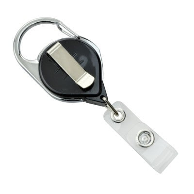 Black /Chrome Heavy Duty Badge Reel with Nylon Cord Clear Vinyl Strap & Belt  Clip