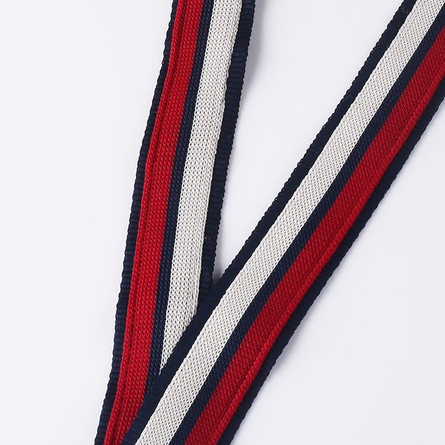 Two layers weaving Lanyard with PU Leather logo W1913