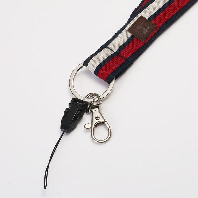 Two layers weaving Lanyard with PU Leather logo W1913
