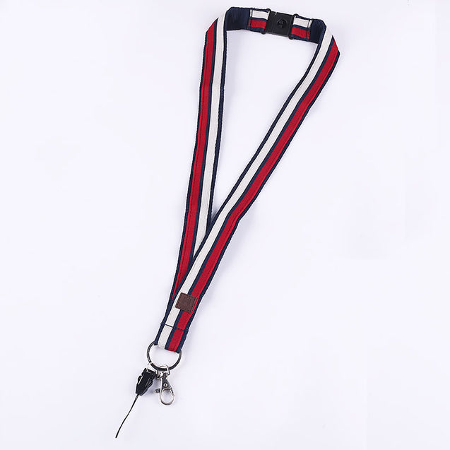 Two layers weaving Lanyard with PU Leather logo W1913