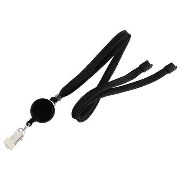 BL-545K6-BLK Standard Lanyard, Tubular Lanyard 3/8" (10mm), Flexible Tubular Polyester Lanyard, Breakaway, Badge Reel with Card Clamp, 3/8" (10mm) wide x 36" (900mm) long, 47" thread with tighter weave and softer texture - 100/pack